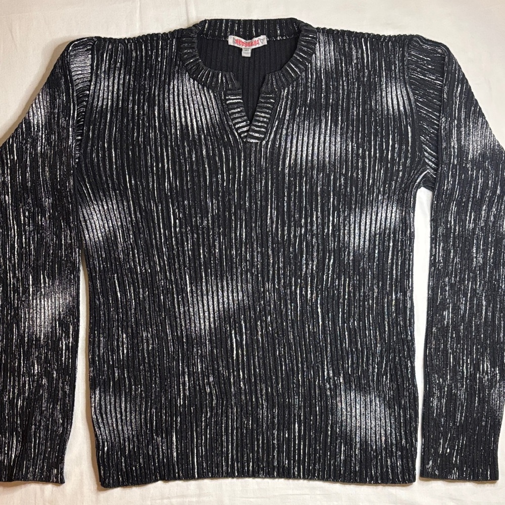 Vintage Men’s Ribbed Sweater Black Grunge Distressed Look Size XXL